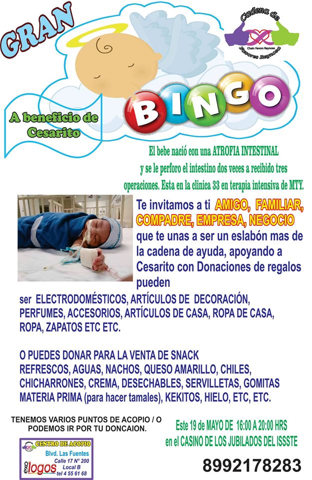 BINGO A BENEFICIO DE “CESARITO”.