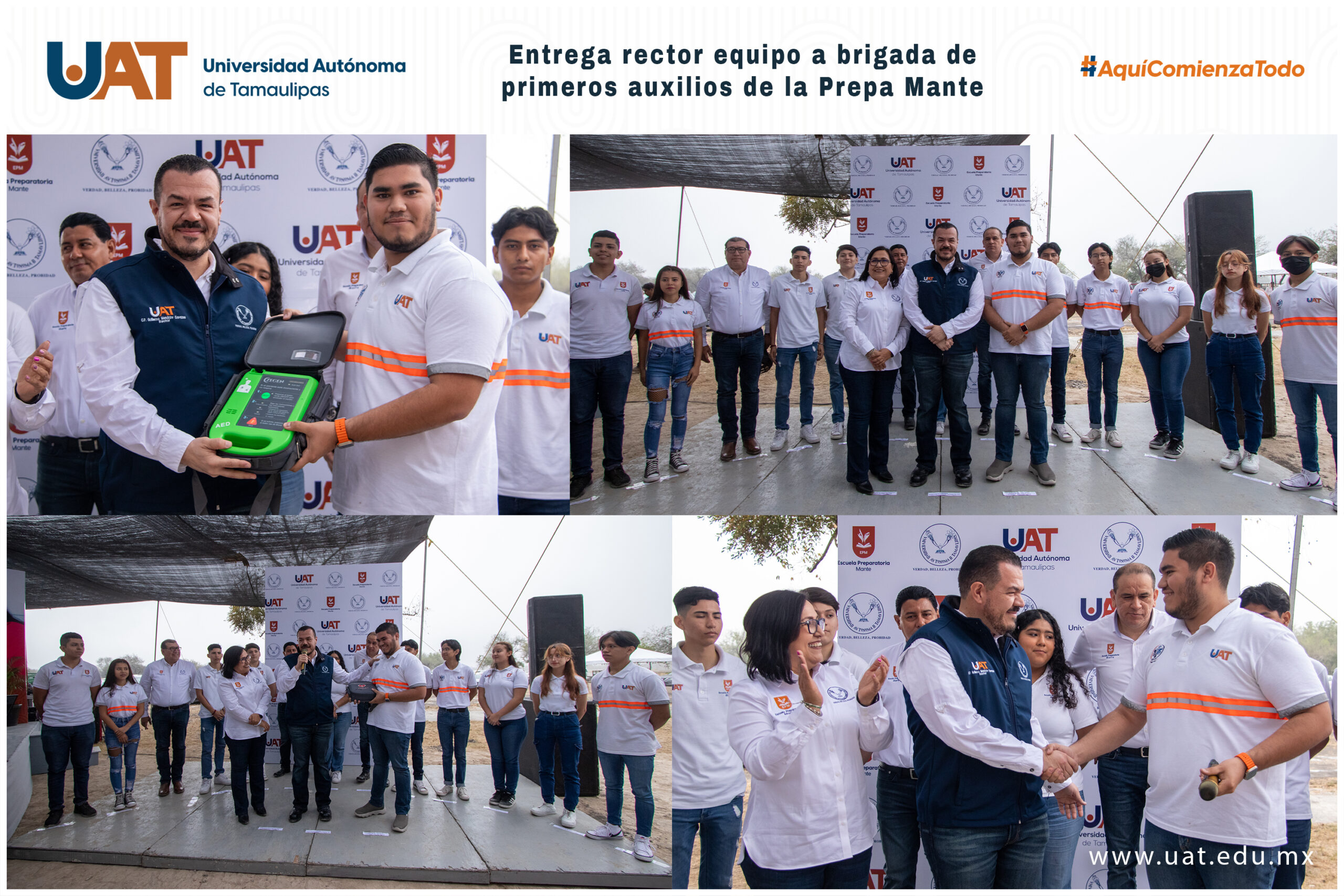 ENTREGA RECTOR DE LA UAT EQUIPO DE RCP A BRIGADA DE PRIMEROS AUXILIOS DE LA PREPARATORIA MANTE